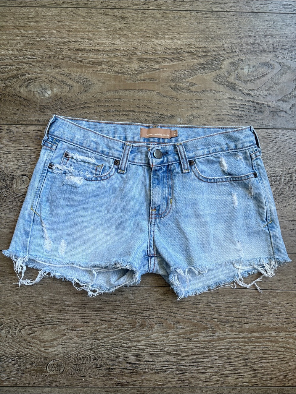 Abercrombie & Fitch Light Wash Distressed Denim Shorts